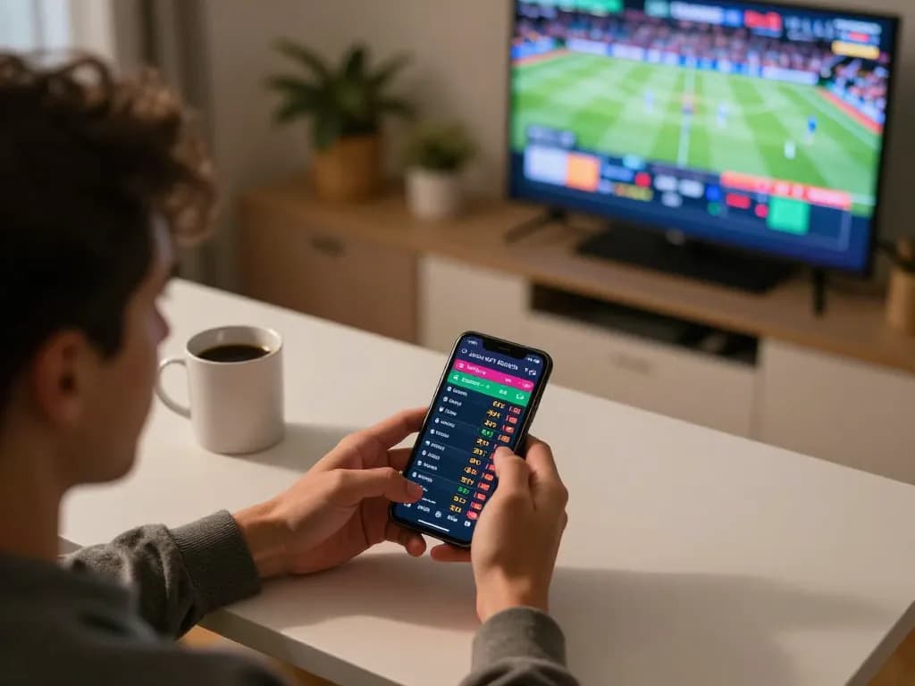 Engage in strategic gameplay on watchballonline while placing live bets on smartphone in cozy setting.