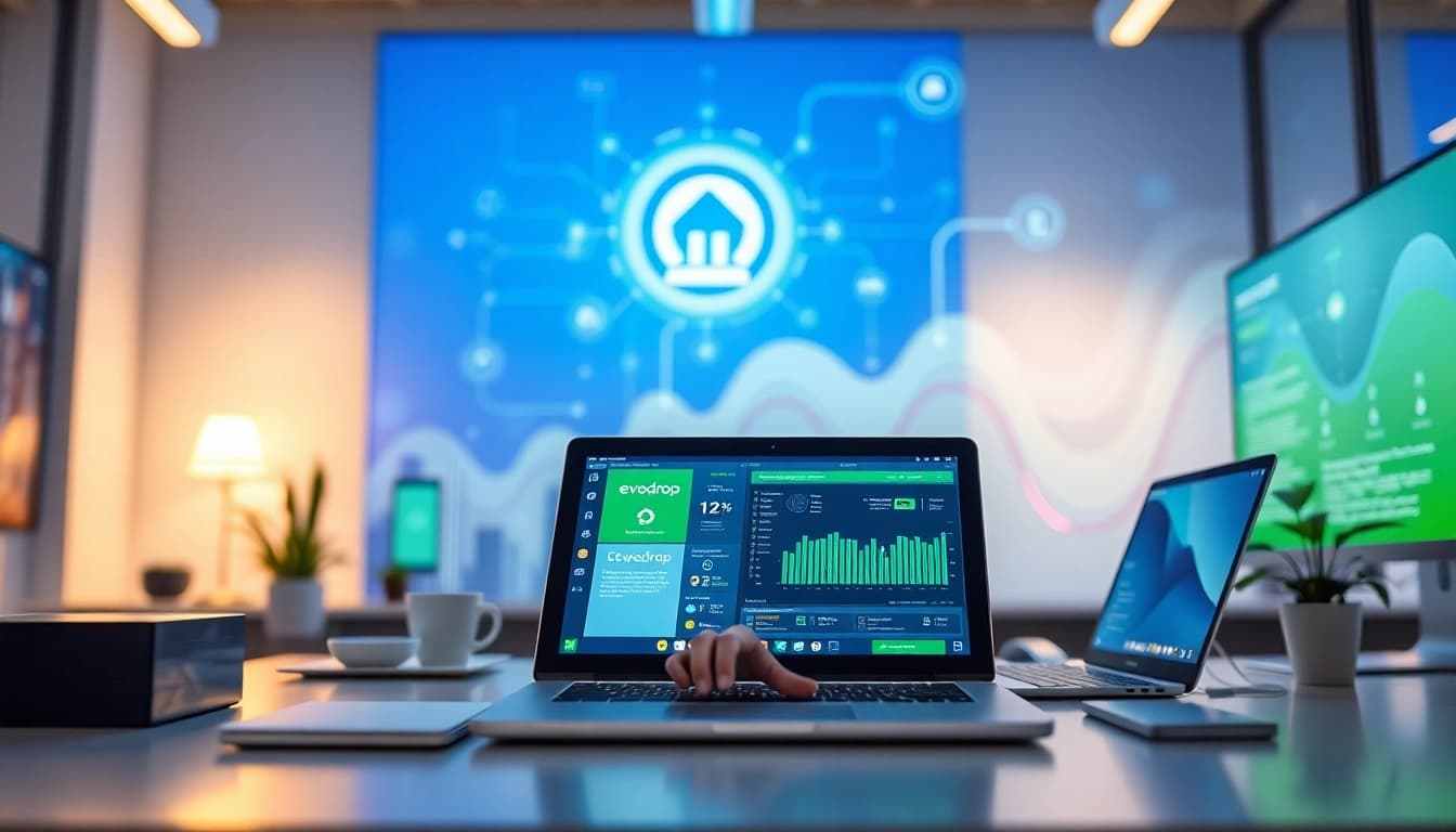 Interacting with evodrop technology in a modern digital workspace, showcasing vibrant interfaces.