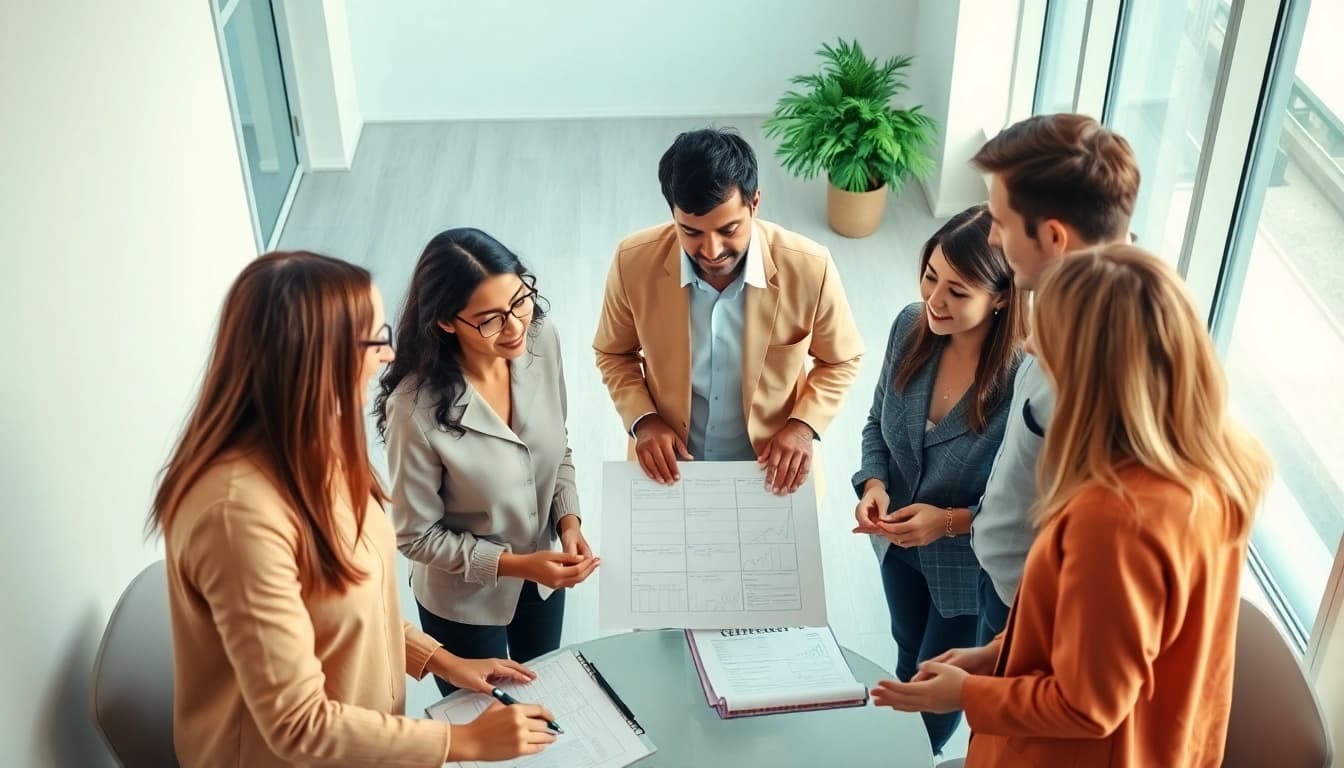 Team strategizing for pflegedienst gründen in a modern office setting with charts.