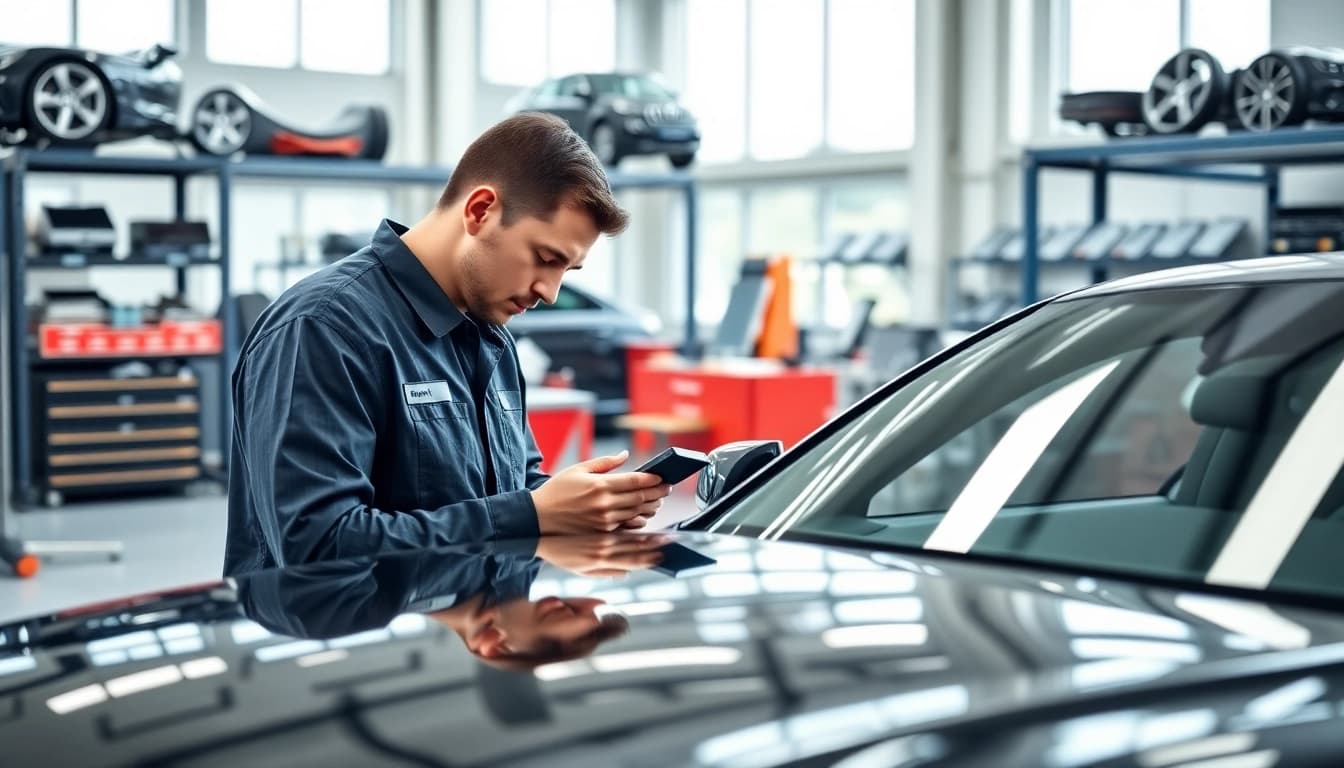 BMW Codierung wird von einem Techniker an einem eleganten schwarzen BMW durchgeführt.