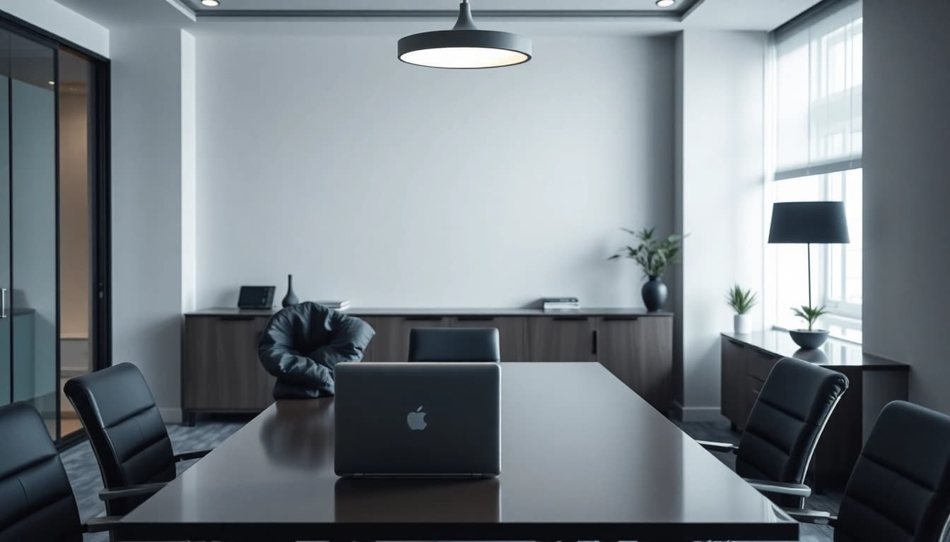 Kündigung mit Stil in einem eleganten Büro präsentieren, während eine Person professionell spricht.