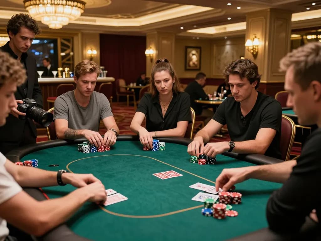 Players engage in an intense poker game at a luxurious casino showcasing the excitement of soibetbiz.