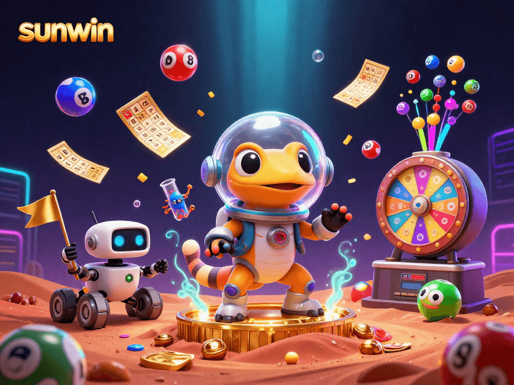 Cheerfully winning at the sunwin casino with vibrant elements and excitement in a dynamic scene