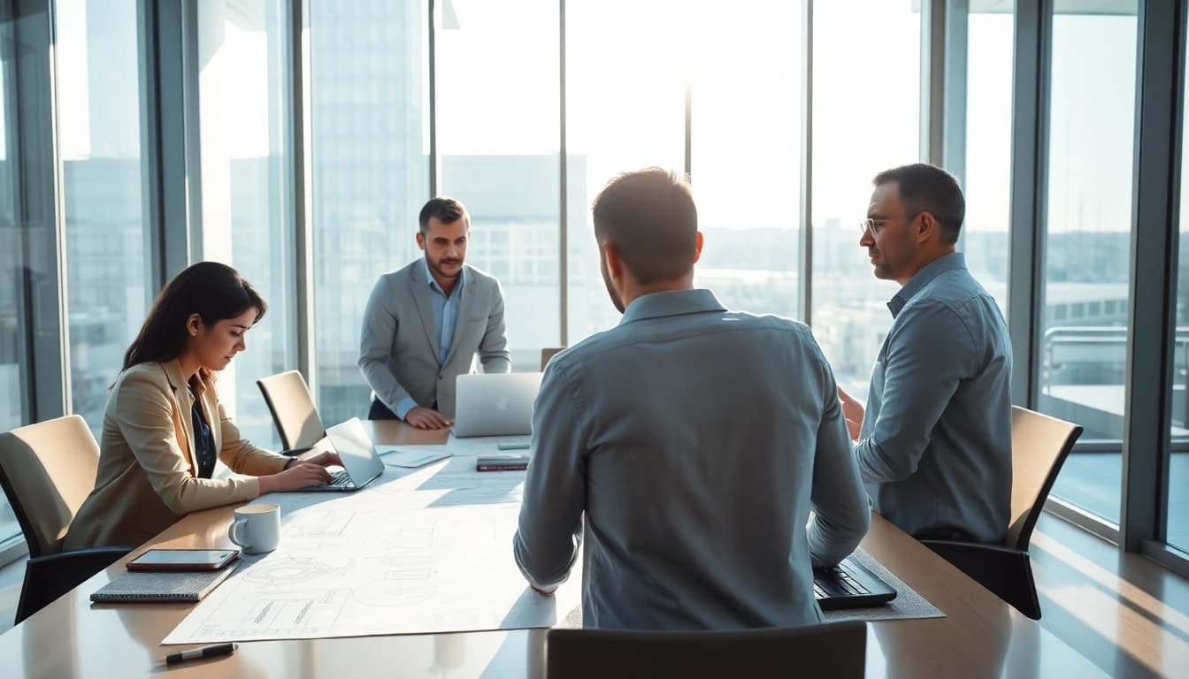 Engagiert im Headhunting: Ingenieure arbeiten zusammen an einem technischen Projekt.