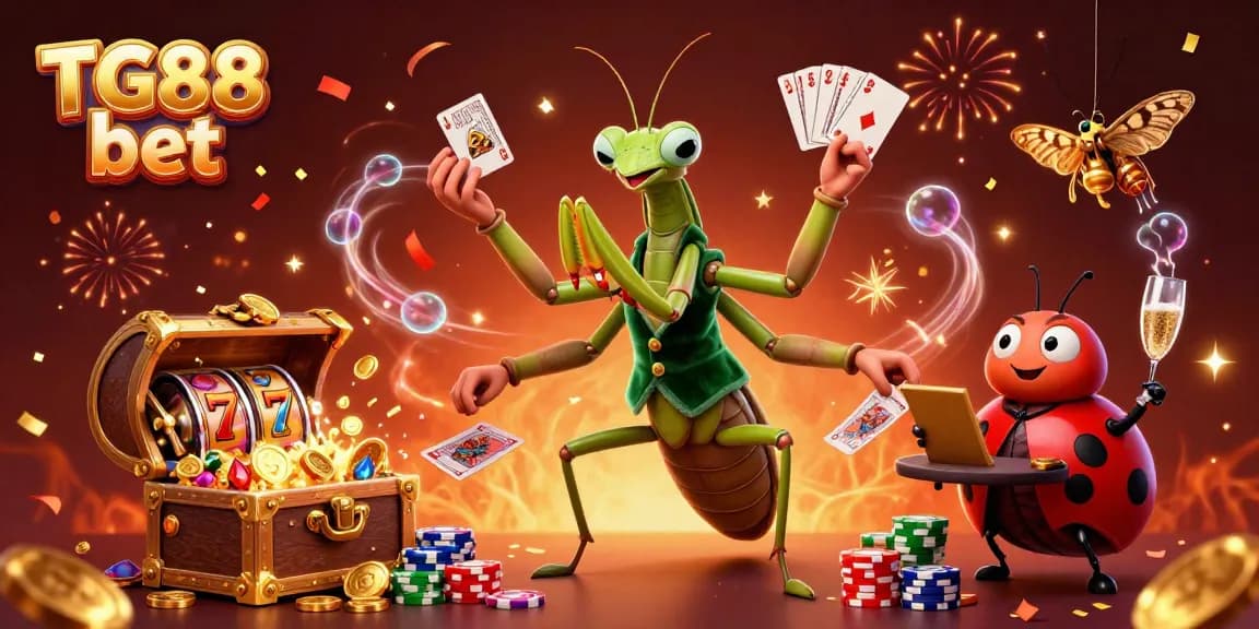 Discover thrilling gameplay with TG88 bet as the mantis poker dealer dazzles in a vibrant casino scene.