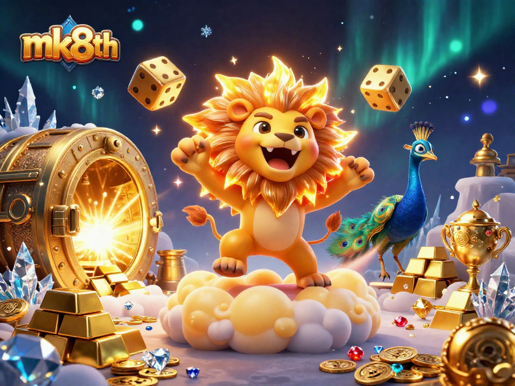 Experience thrilling wins at mk8th with 3D cartoon characters celebrating triumphant moments in a vibrant casino-themed scene.