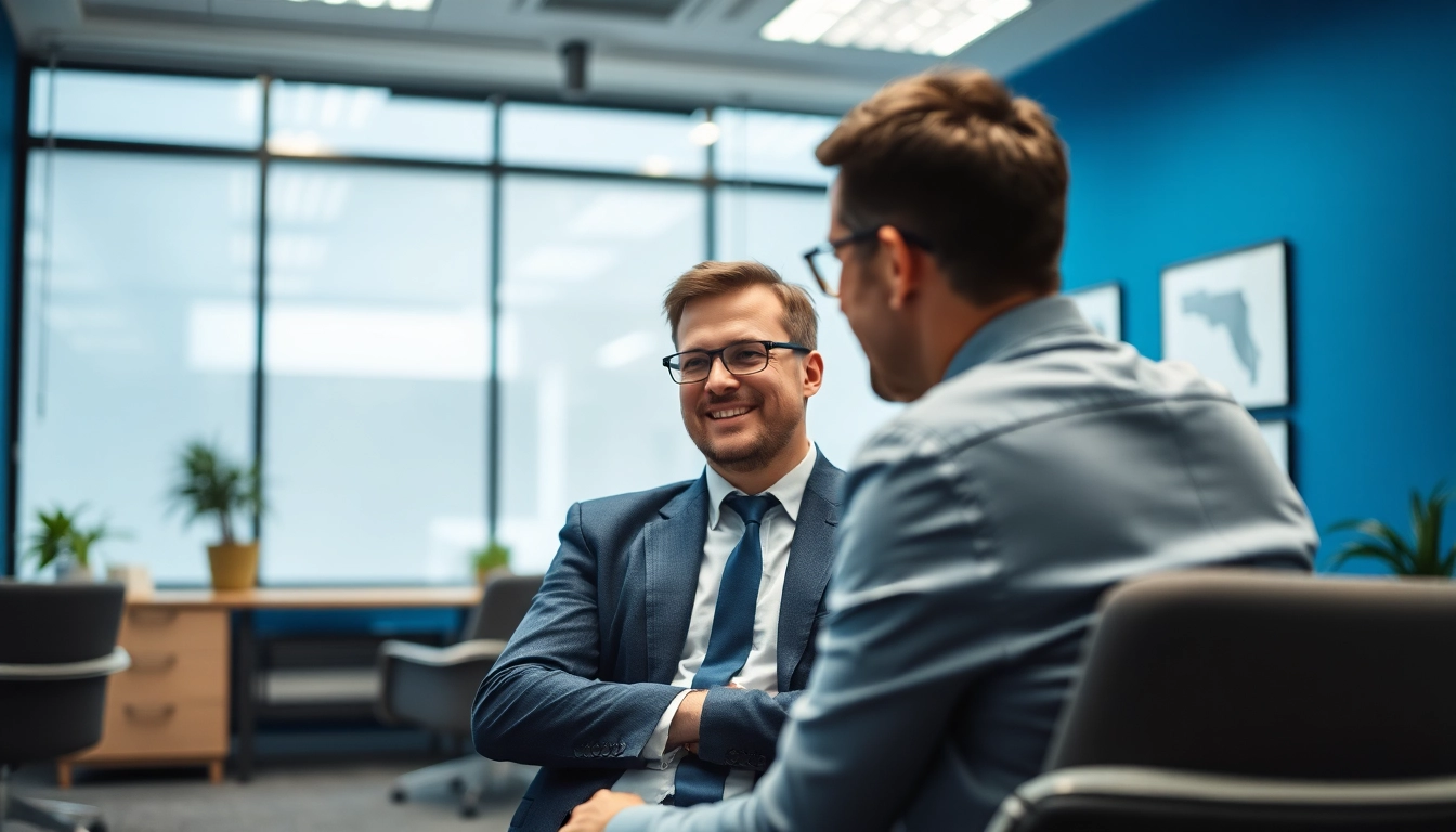 Headhunter führt ein Gespräch mit einem Kandidaten in einem modernen Büro, optimiert für Karrieremöglichkeiten.