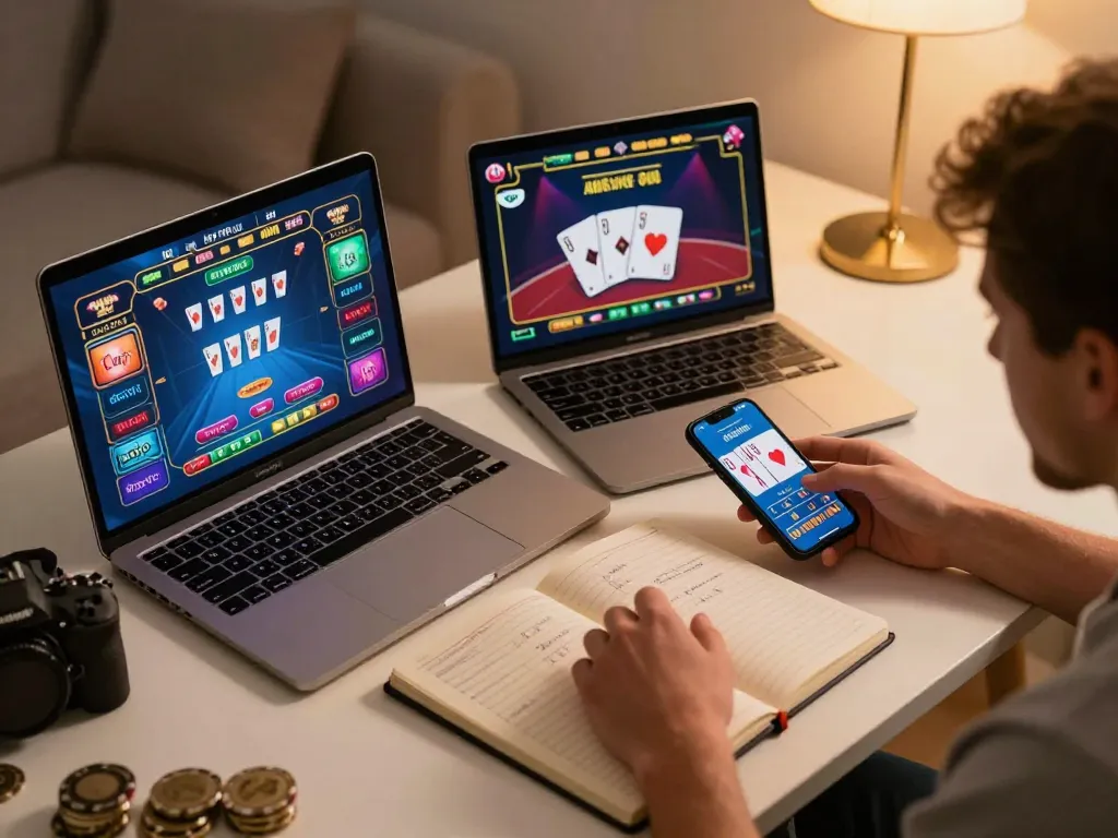 Player engaging with vuabet88i app on a smartphone for live casino action and betting strategies.