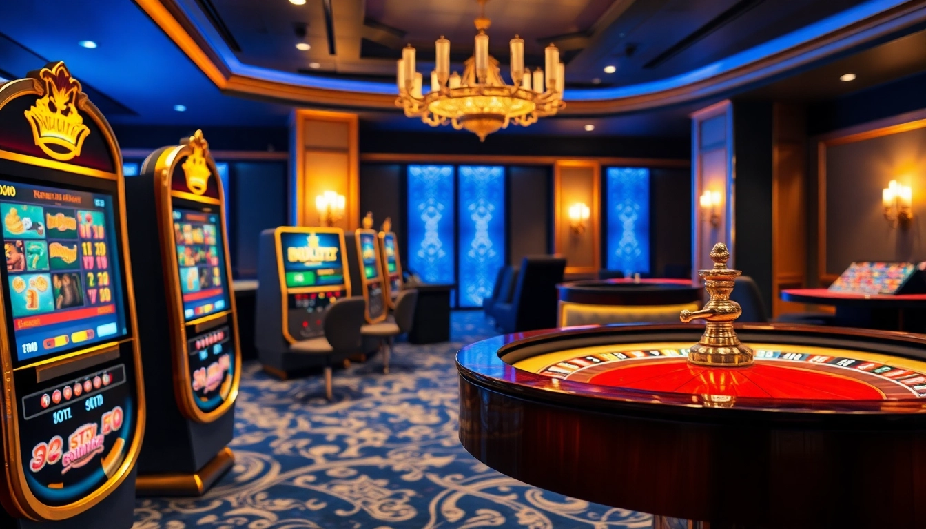 Erleben Sie aufregendes Spielvergnügen im casino online schweiz mit stilvollen Slotmaschinen und einem eleganten Roulette-Tisch.