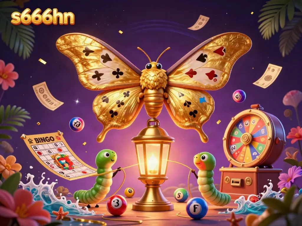 Engage with captivating casino scenes in s666hn with a majestic atlas moth and vibrant game elements.