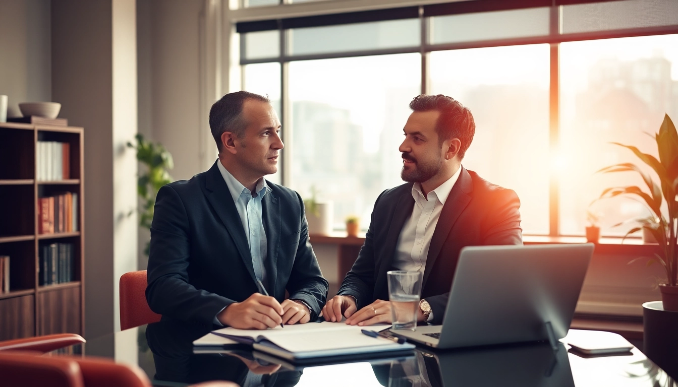 Headhunter Hagen im professionellen Gespräch mit einem Kandidaten in einem hellen Büro.
