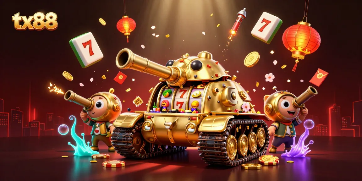 Experience the excitement of tx88 with a dynamic 3D casino scene featuring vibrant slot reels.