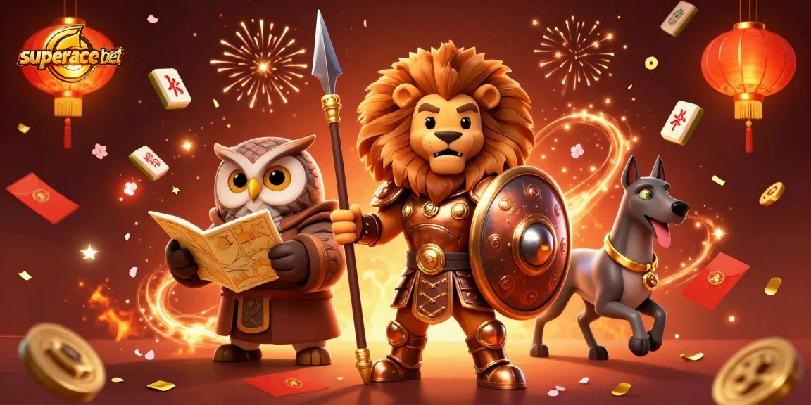 Engage in the thrilling superace bet adventure with vibrant characters and festive elements in a dynamic casino scene.