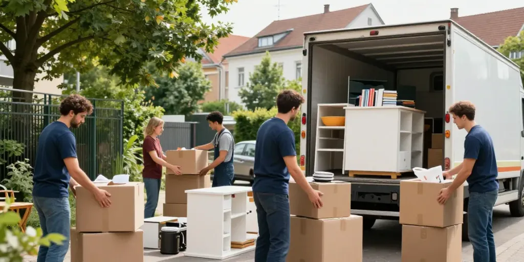Professionelles Umzugsunternehmen bei der Wohnungsauflösung in Berlin Steglitz, Möbel und Haushaltsgegenstände werden umweltbewusst verpackt.