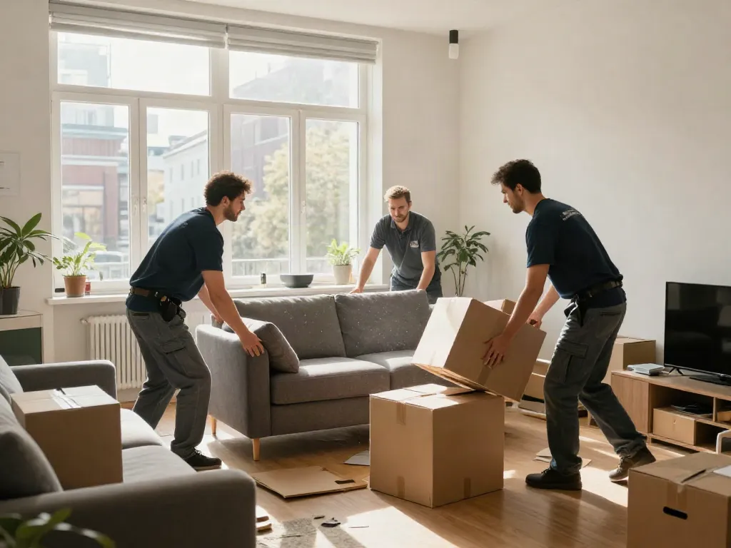 Professionelle Entrümpelung Berlin: Team bei Wohnungsentrümpelung mit Mobiliar