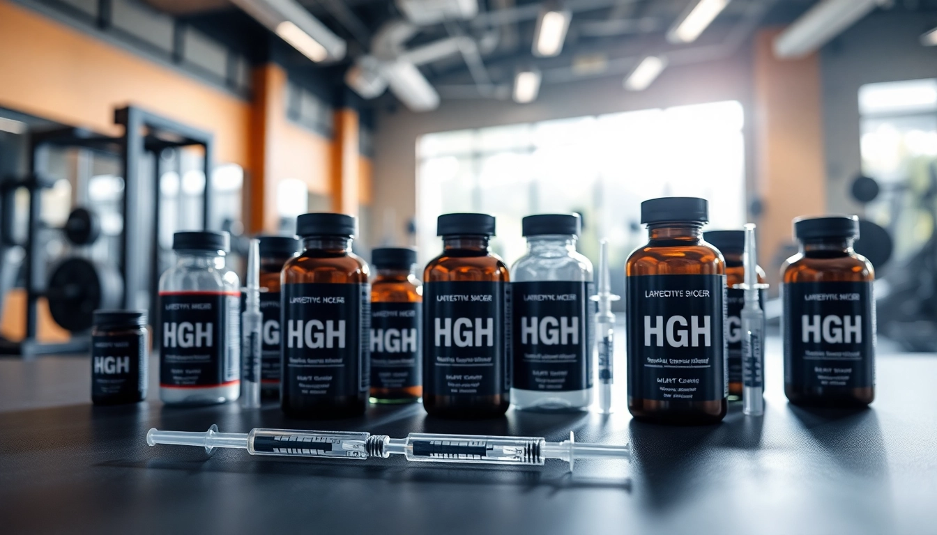 HGH kaufen: Hochwertige Produkte in einem professionellen Fitnessumfeld, die zum Kauf anregen.