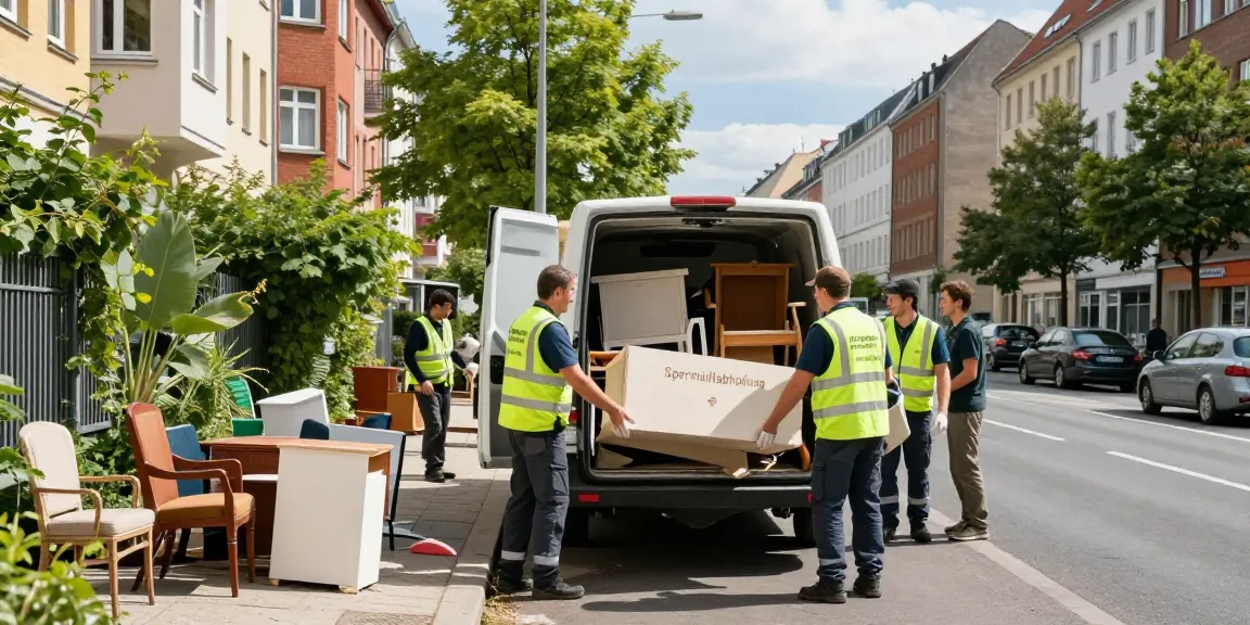 Sperrmüllabholung Berlin: Team bei der Abholung großer Möbelstücke in einer urbanen Umgebung.