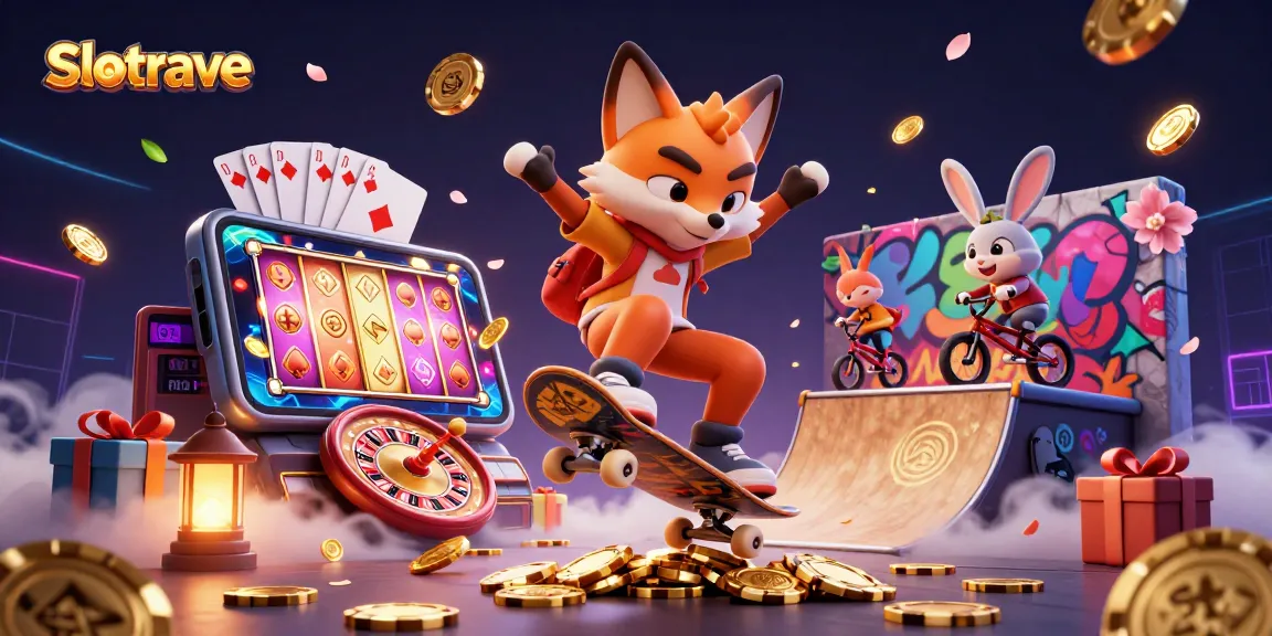 Experience Slotrave with lively 3D characters and animated casino elements in vibrant detail.