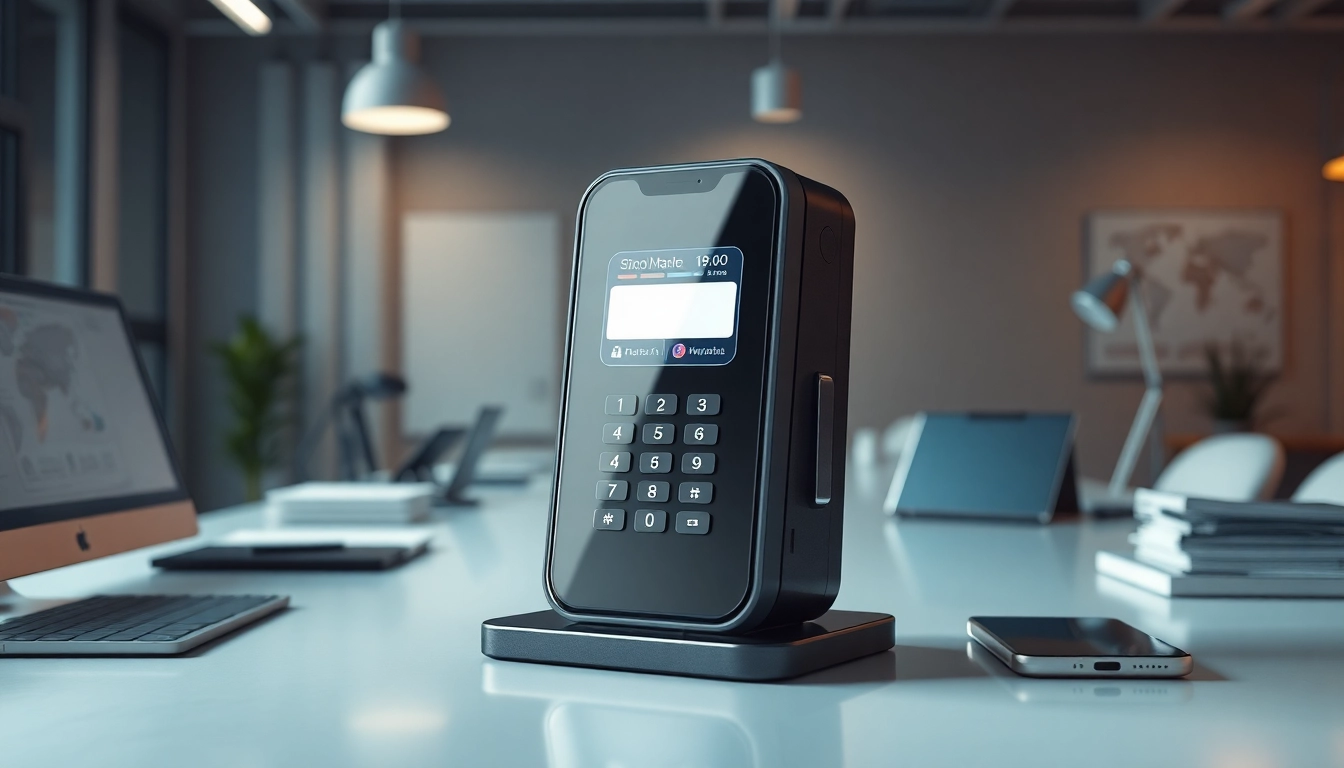 Phonelocker in a modern office setup showcasing advanced technology on a sleek workspace.