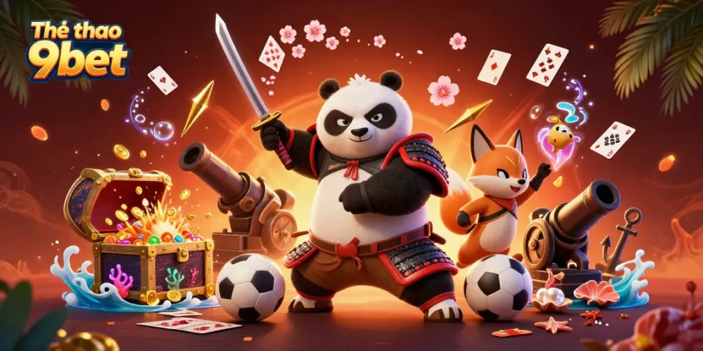 Experience the excitement of Thể thao 9bet with samurai panda and ninja fox amidst thrilling betting elements.