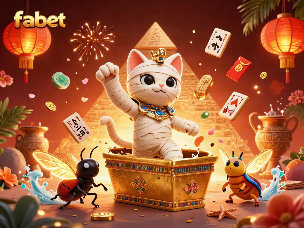Join the vibrant world of fabet with an Egyptian mummy cat encountering gold-filled surprises in a casino