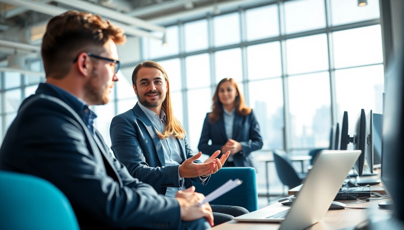 Headhunter Ingenieure beraten in einem modernen Büro mit einem engagierten Ingenieur.