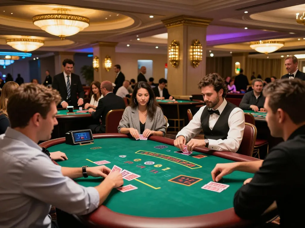 Players enjoying strategic gameplay at MK8 blackjack tables in a vibrant casino setting