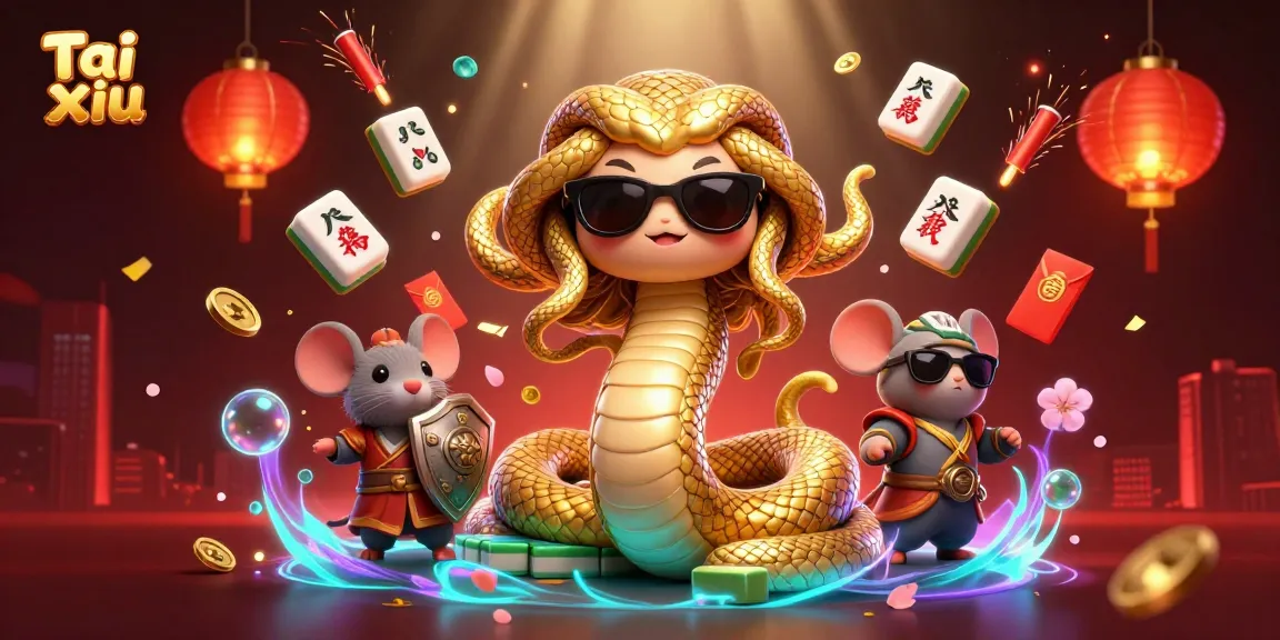 Play Tai xiu with a colorful scene featuring a cute Medusa and a warrior mouse in a festive atmosphere.