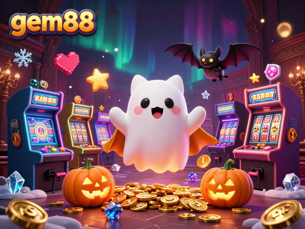 Experience the thrilling games at gem88 with vibrant 3D characters and a haunted casino ambiance.