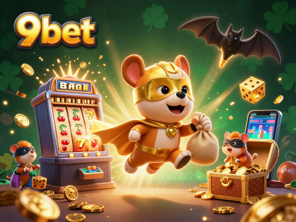 Experience thrilling wins with 9bet, showcasing a vibrant superhero dog in an exciting casino scene.