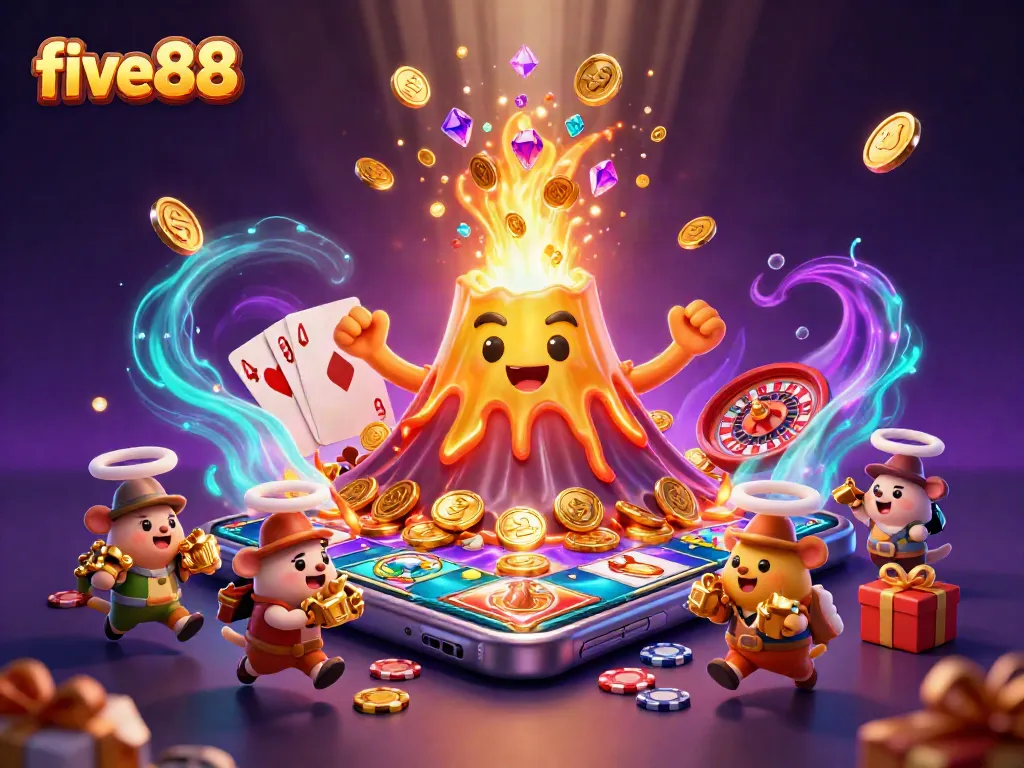 Experience the thrill of winning at five88 with dynamic 3D casino games, vibrant colors, and exciting elements.