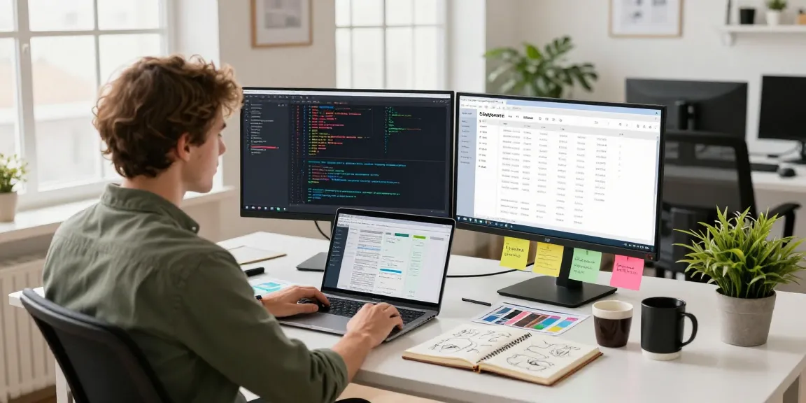 Shopware-Freelancer arbeitet an E-Commerce-Lösungen in einem hellen Arbeitsbereich.