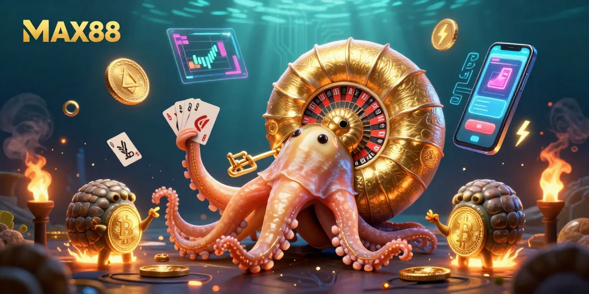 Engage with the thrilling universe of MAX88 casino through this vibrant 3D illustration showcasing interactive gaming elements and a colorful scene.