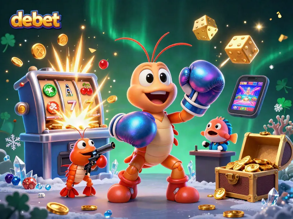 Win exciting jackpots with debet's engaging gaming scene featuring vibrant characters and dynamic casino elements.