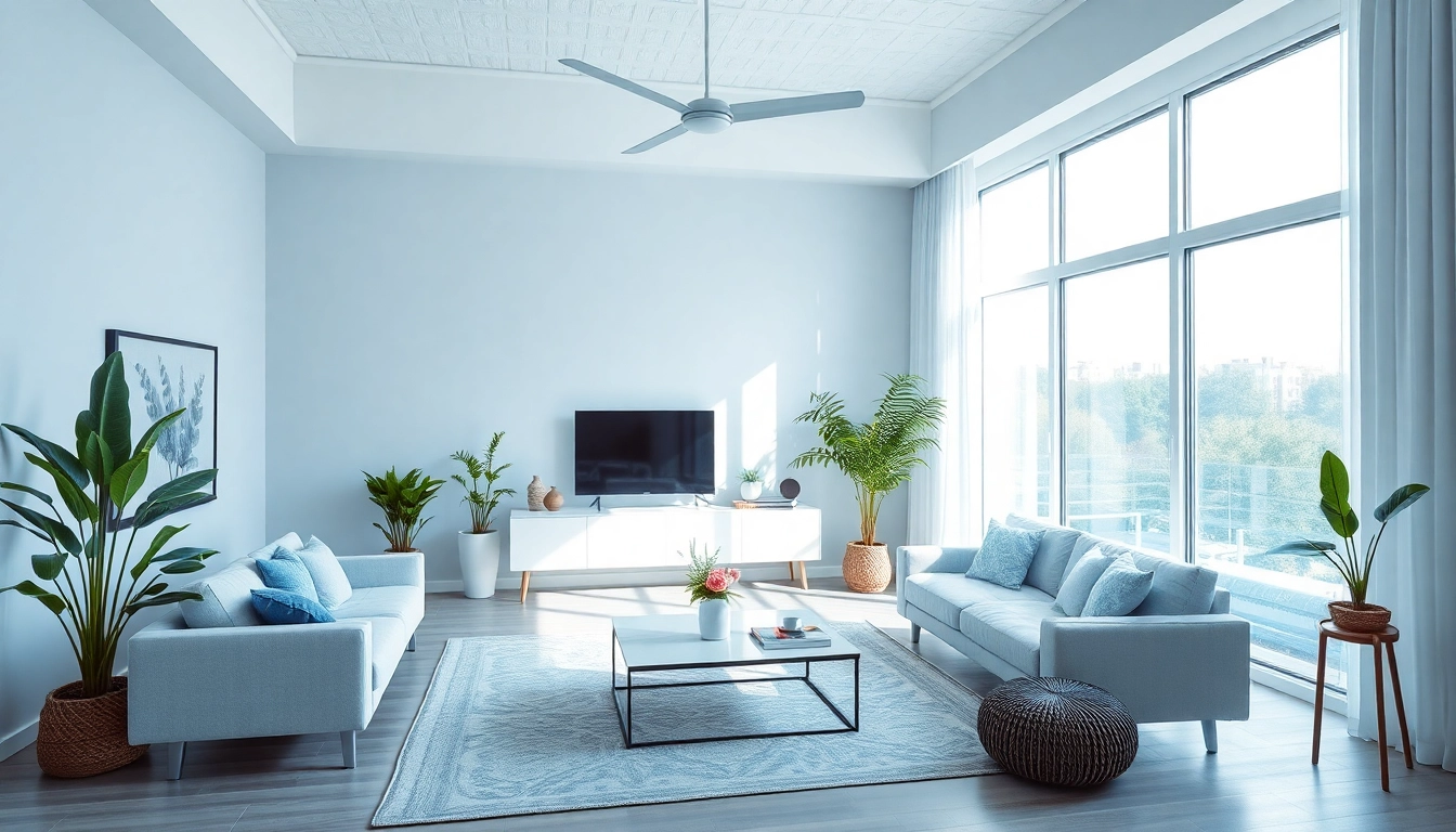 Klimaanlagen kaufen stylishly placed in a modern living room with bright lighting, enhancing comfort and ambiance.