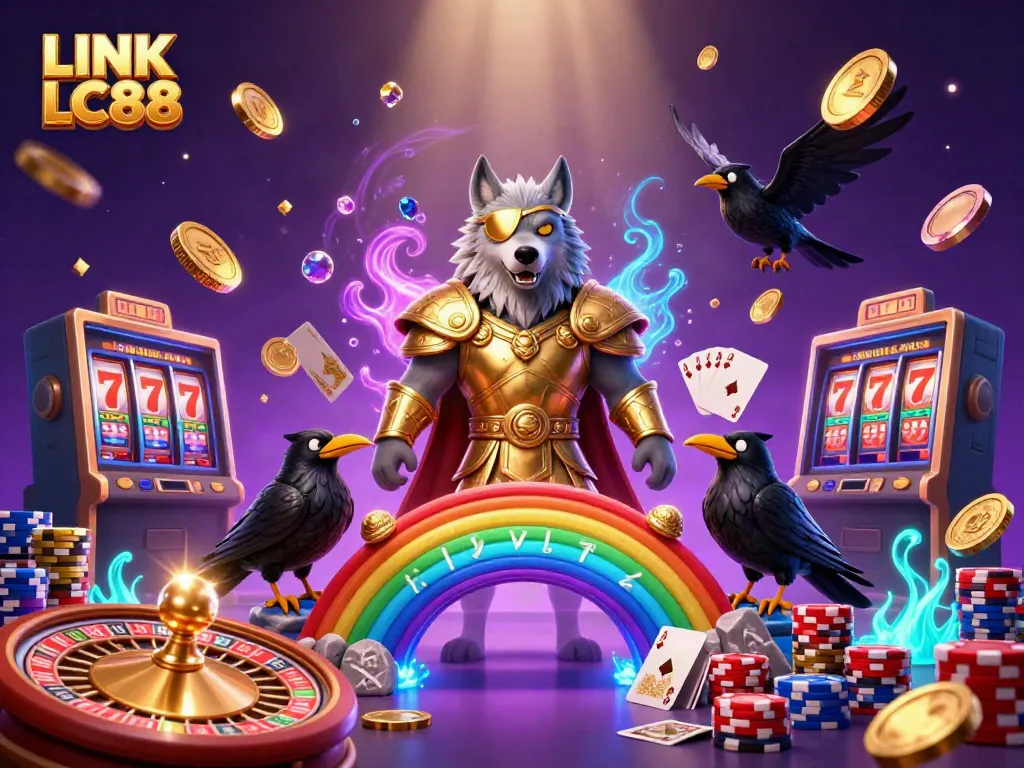 Experience thrilling gaming adventures with LINK LC88 and vibrant casino-themed illustration art.