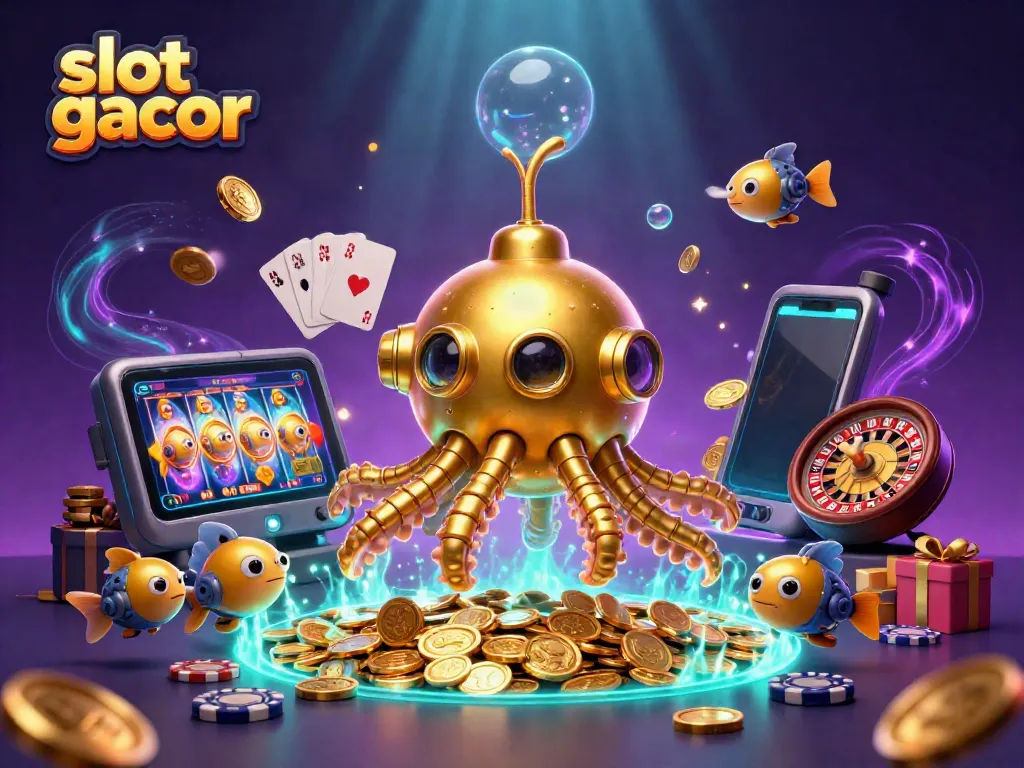 Experience the excitement of slot gacor with a golden kraken and vibrant casino elements.