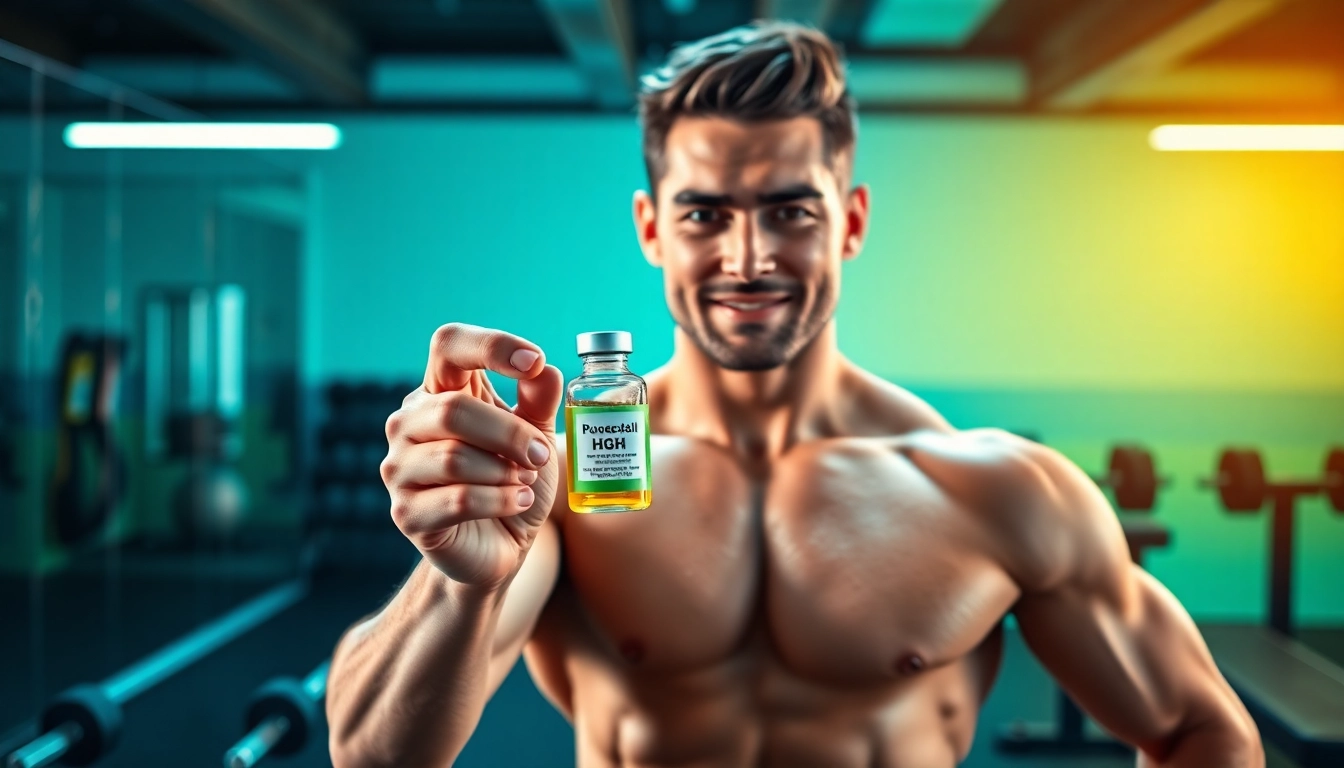 HGH kaufen in einem Fitnessstudio von einem professionellen Sportler mit Vial.