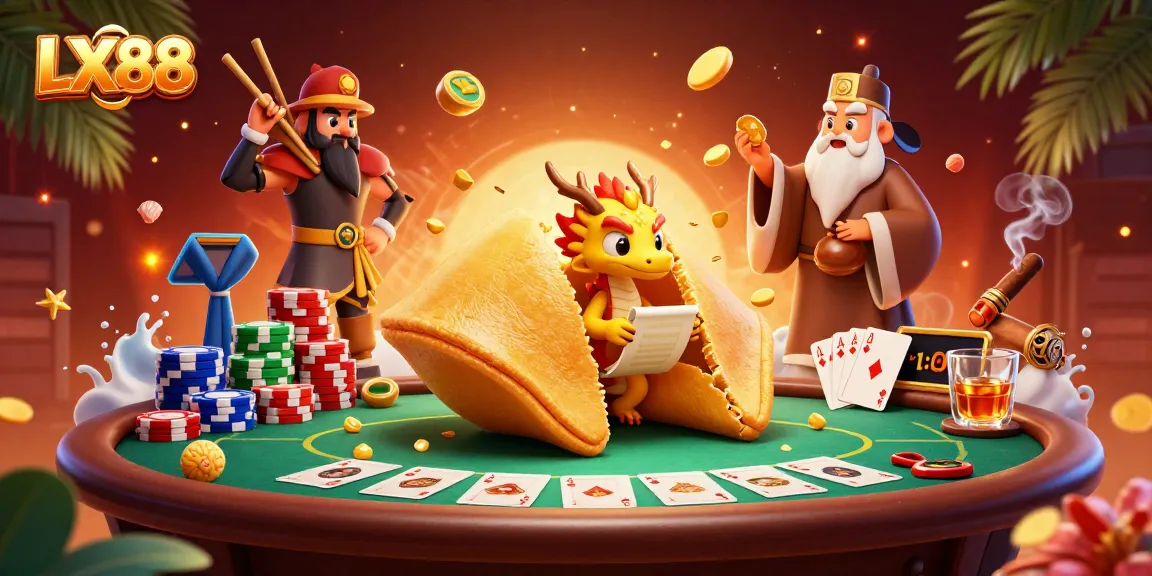 Experience the excitement of LX88 with a vibrant casino illustration featuring a magical dragon and golden games.