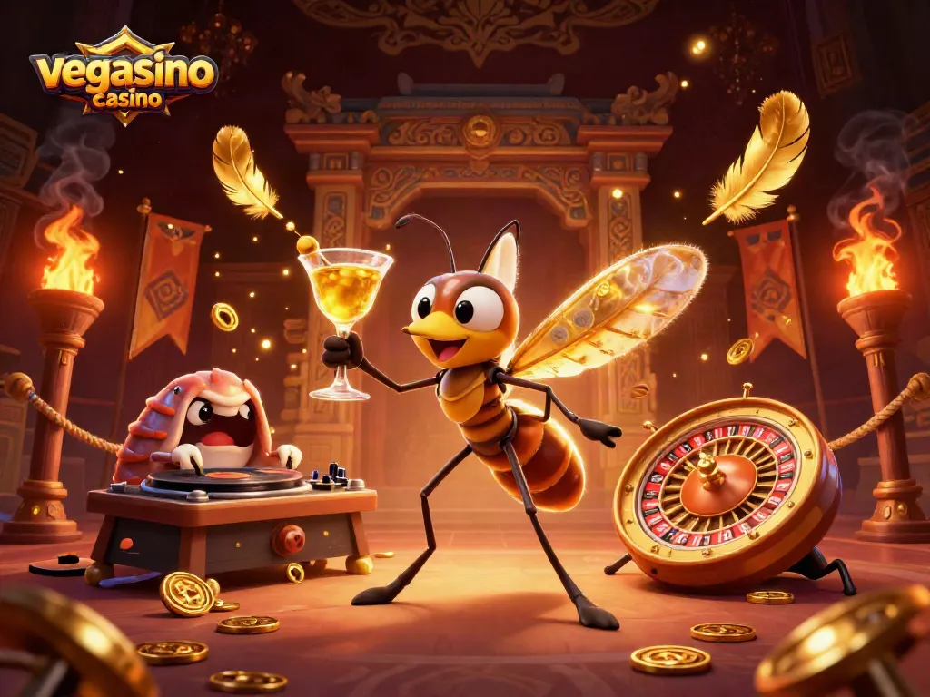 Experience exhilarating gameplay with vegasino casino's vibrant 3D illustration showcasing unique characters and elements.