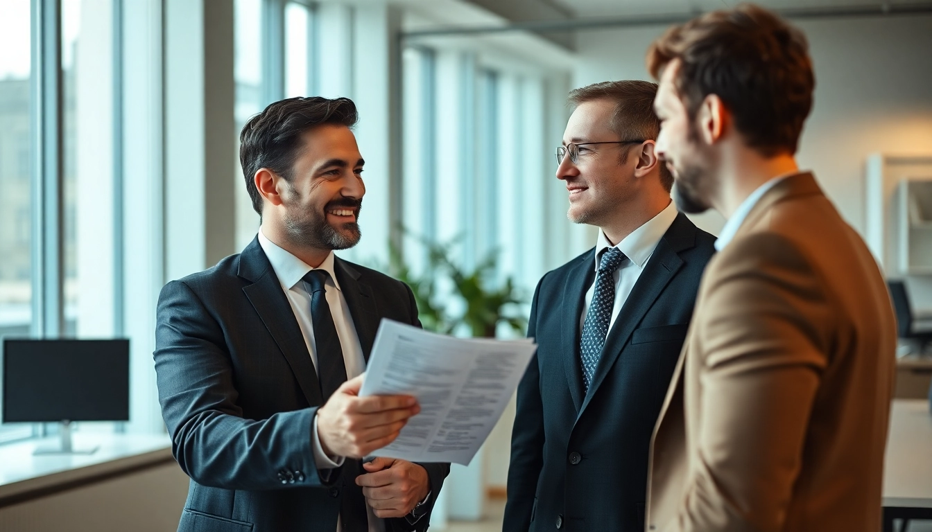 Professionelle Personalvermittlung: Headhunter im Gespräch mit einem Kandidaten in einem modernen Büro bearbeiten.