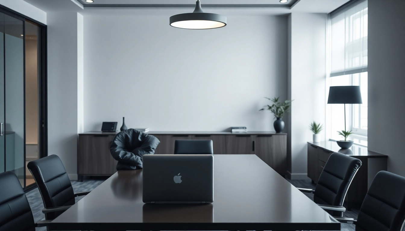 Kündigung mit Stil in einem eleganten Büro präsentieren, während eine Person professionell spricht.