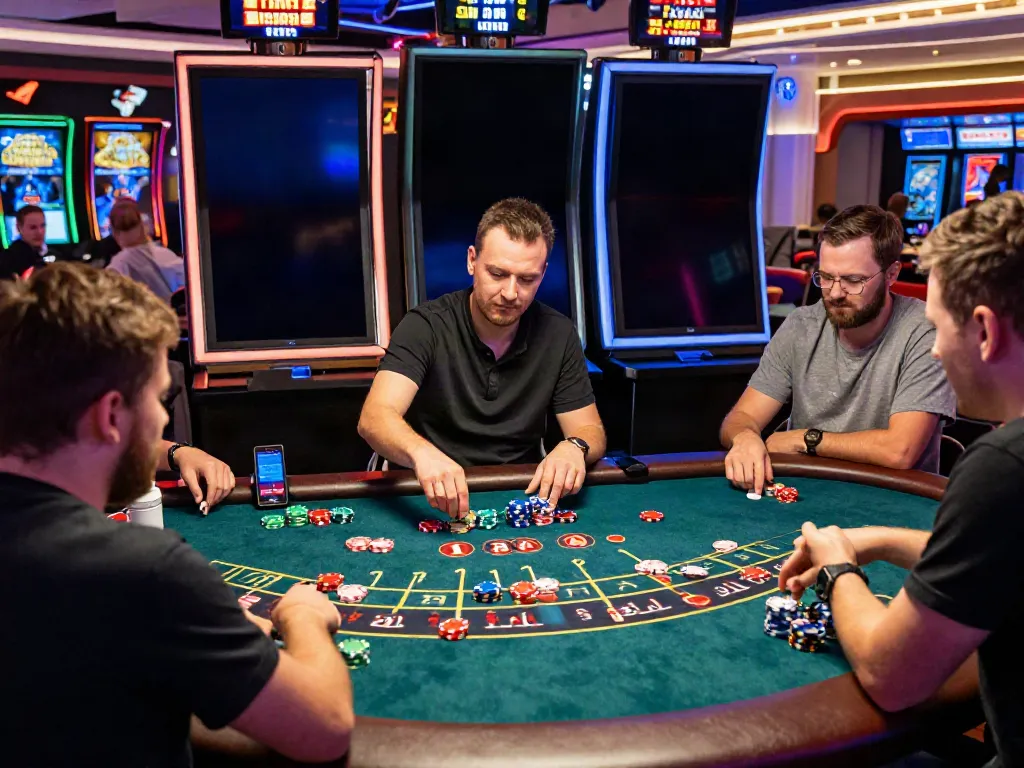 Exciting Xo88 baccarat game scene with players and digital interfaces