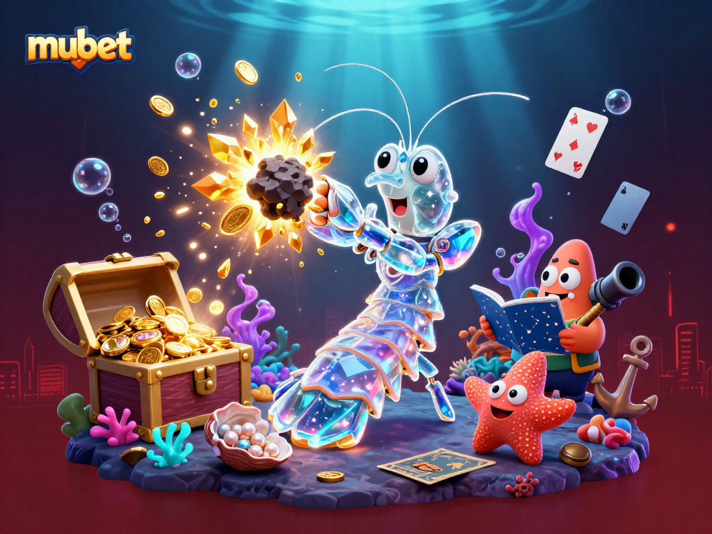 Mubet offers a dynamic casino experience with vibrant characters and explosive treasures in a striking underwater scene.