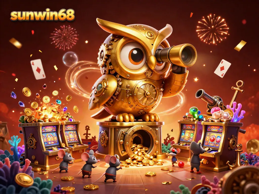 Engage with thrilling gaming action at sunwin68 featuring a dazzling 3D casino scene.