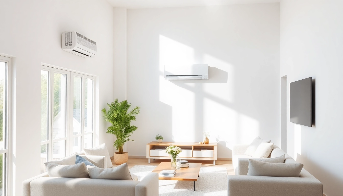 Klimaanlagen kaufen: Modernes Wohnzimmer mit energieeffizienter Klimaanlage und hellem Ambiente.