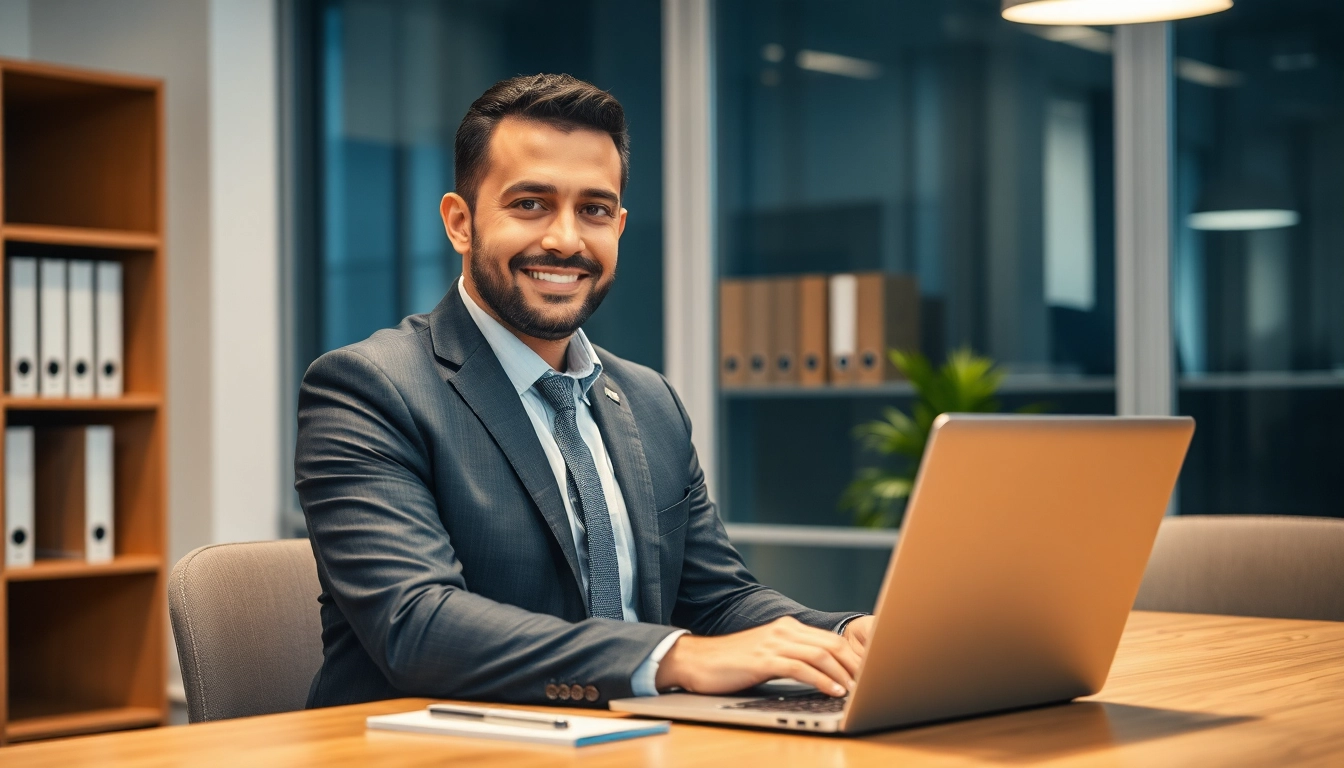 Headhunter Karlsruhe bei der Arbeit in einem modernen Büro, fokussiert und professionell.