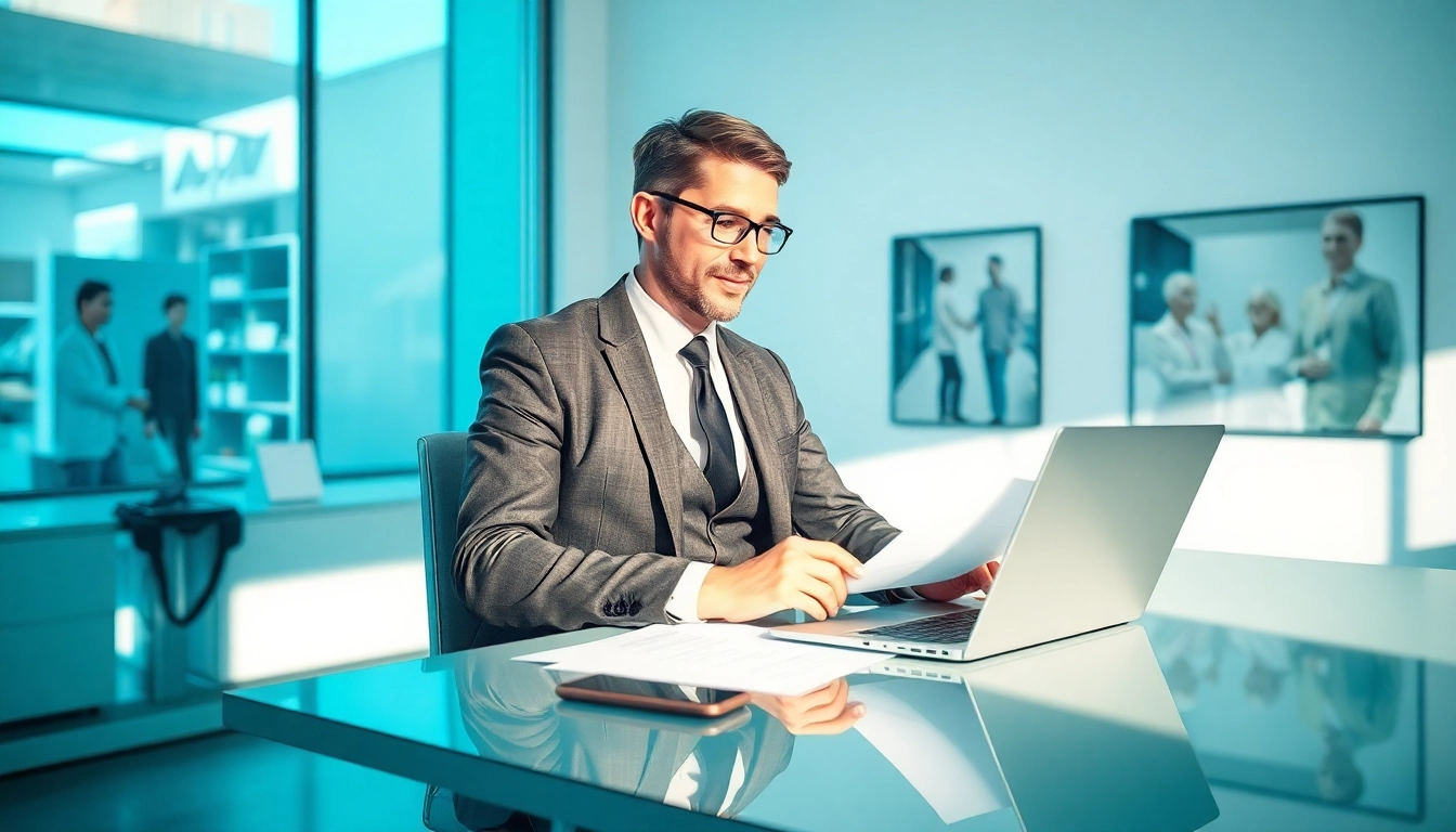 Headhunter Pflegekräfte bei der Arbeit in modernem Büro, Unterstützung für Pflegepersonal.