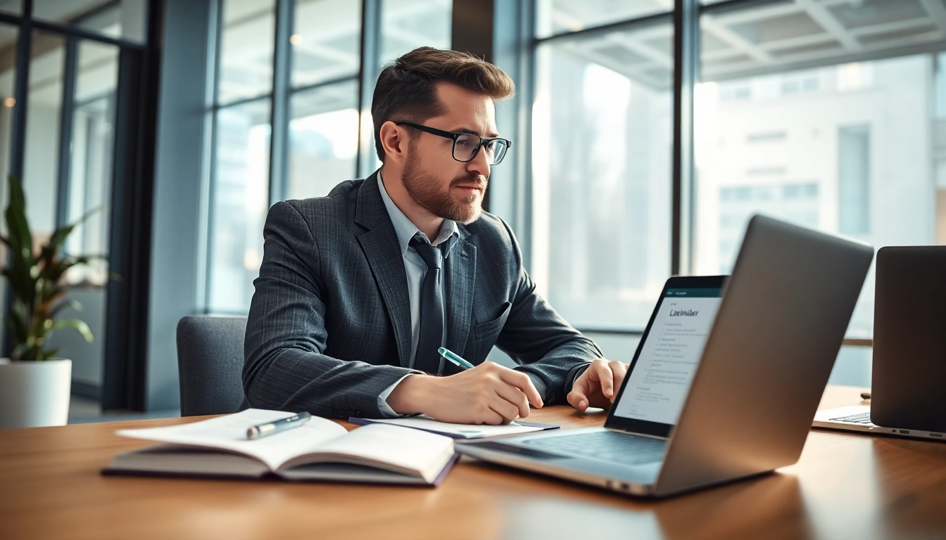 Headhunter berät einen Kandidaten in einem modernen Büro mit Notizen.