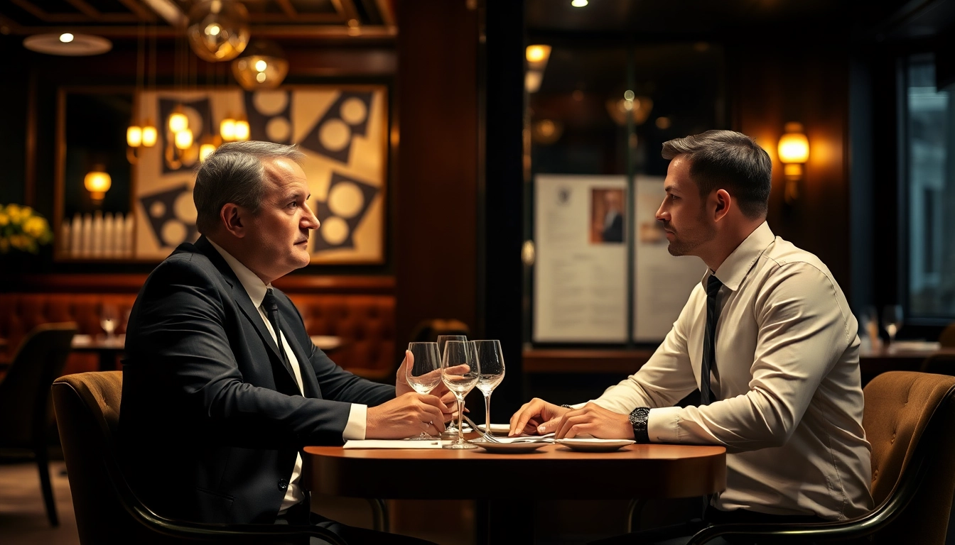 Headhunter Gastronomie spricht mit einem Kandidaten in einem eleganten Restaurant.
